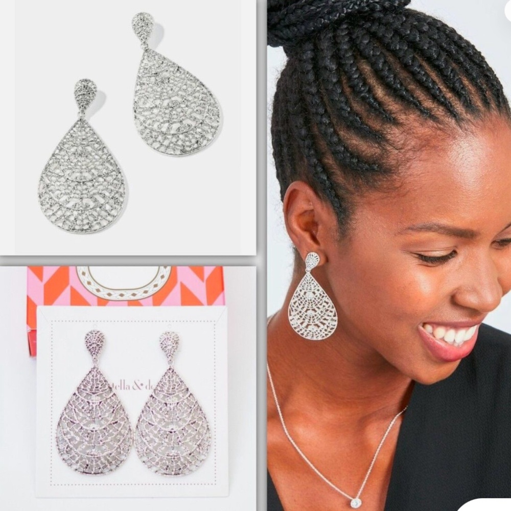 Stella & Dot lace Silver Teardrop Earrings